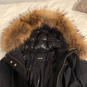 Mackage Women's Black Puffer Coat with Fur Trim